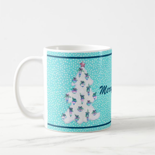 Merry Watercolor Weihnachtsschmuck auf Aqua Snow Kaffeetasse (Links)