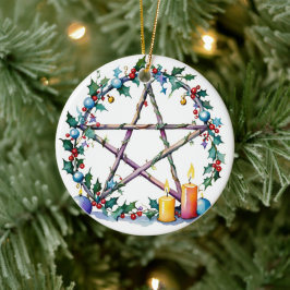 Merry Weihnachten Festive Pentagramm Winter Wiccan Keramik Ornament