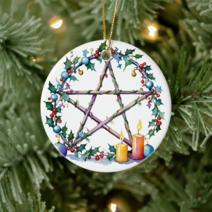 Merry Weihnachten Festive Pentagramm Winter Wiccan Keramik Ornament