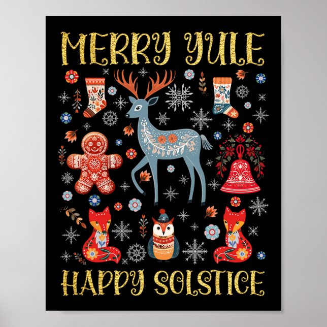 Merry Weihnachten Happy Solstice Cotattcore Skandi Poster (Vorne)