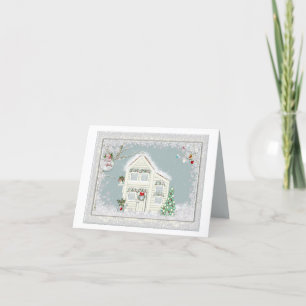 Merry White Christmas Tree Snowflakes Ornamente Feiertagskarte