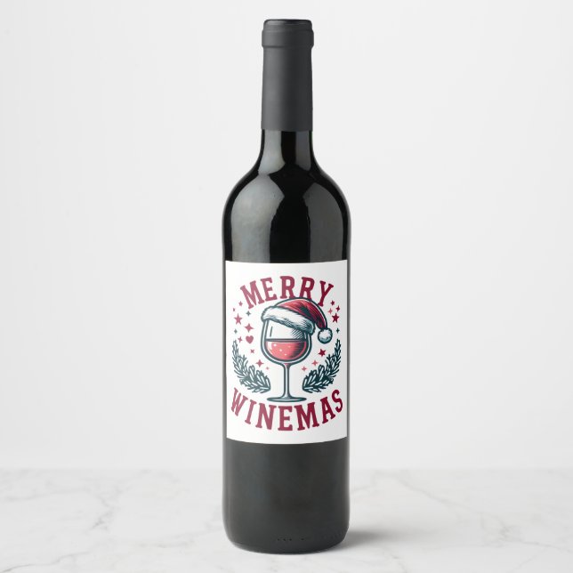 Merry Wine-mas lustige Weihnachtsweintrinker Desig Weinetikett (Vorderseite)