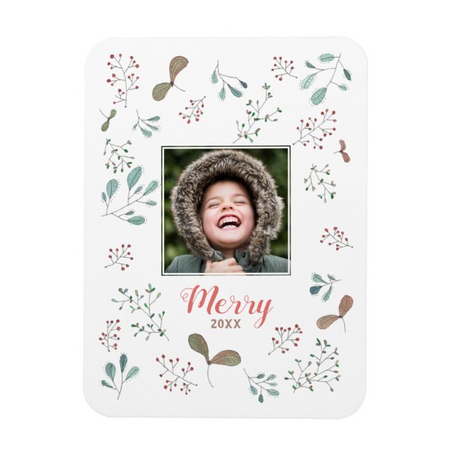 Merry Winter Woodland Weihnachts-Foto Magnet (Vertikal)