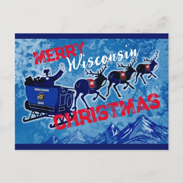 Merry Wisconsin Flagge Weihnachtspostkarte Feiertagspostkarte (Vorderseite)
