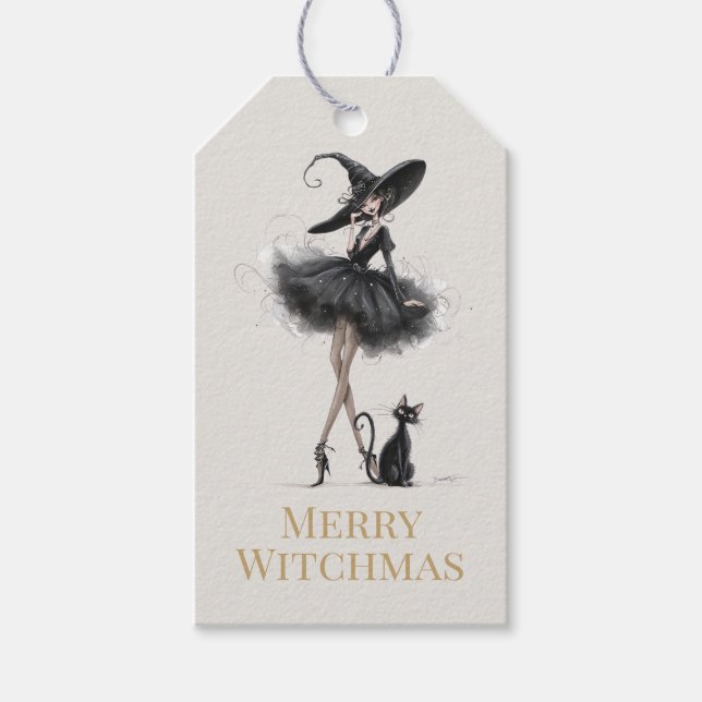 Merry Witchmas – Playful Gothic Witch Gift Tag Geschenkanhänger (Vorderseite)