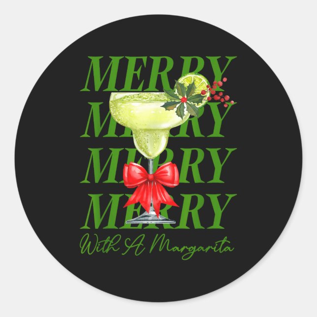 Merry With A Margarita Christmas Drinking Margarit Runder Aufkleber (Vorderseite)