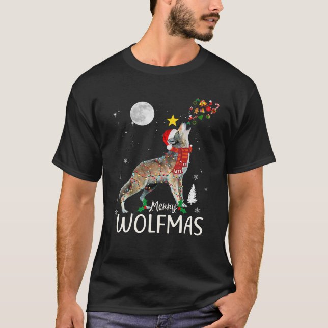 Merry Wolfmas Christmas Funny Wolf Santa Hat Wolve T-Shirt (Vorderseite)
