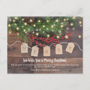 Merry Wood Pine and Berries Christmas Card Postkarte