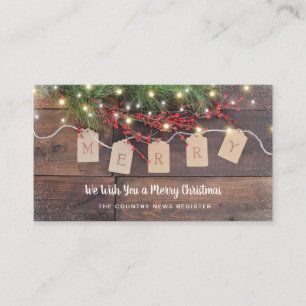 Merry Wood Pine and Berries Holiday Business Card Visitenkarte