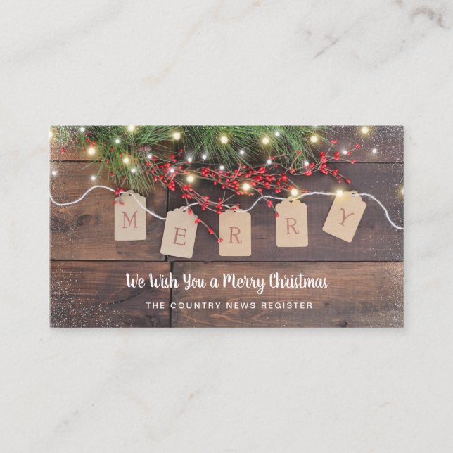 Merry Wood Pine and Berries Holiday Business Card Visitenkarte (Vorderseite)