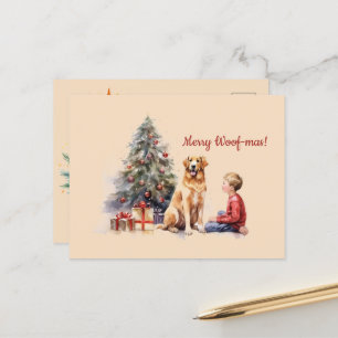 Merry Woof-mas Dog Boy Tree Weihnachtskarte Postkarte
