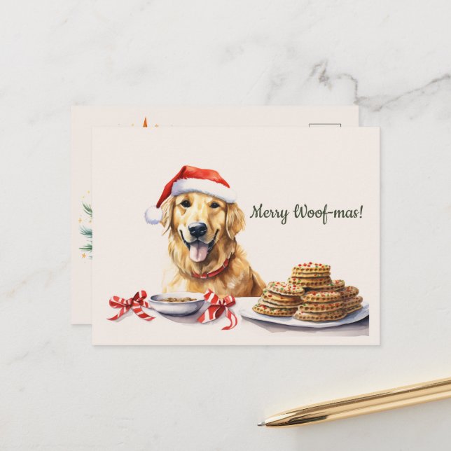 Merry Woof-mas Dog Cookies Weihnachten Postkarte (Vorderseite/Rückseite Beispiel)