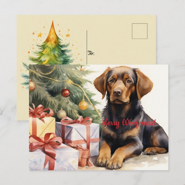 Merry Woof-mas Dog Tree präsentiert Weihnachten Postkarte (Vorne/Hinten)