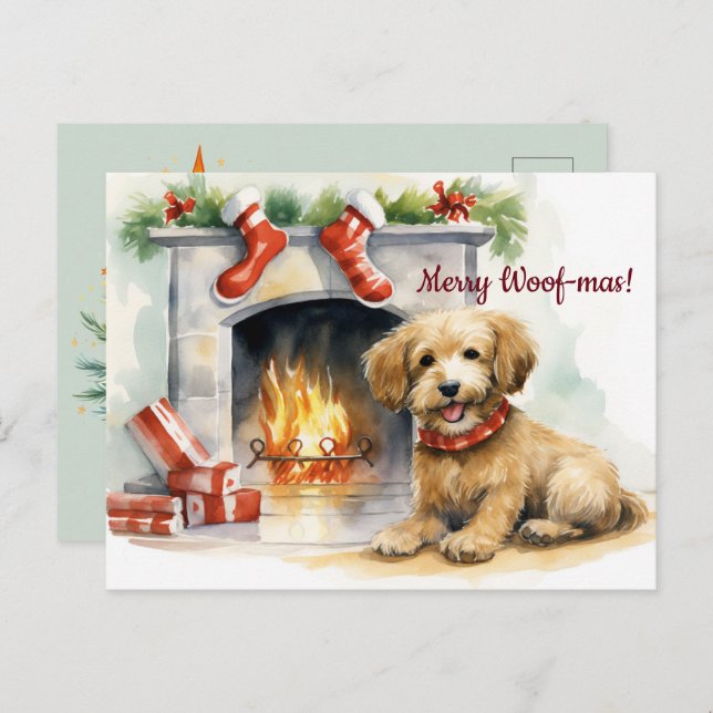 Merry Woof-mas Hund Weihnachten Postkarte (Vorne/Hinten)