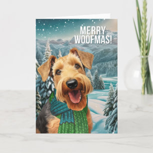 Merry Woofmas Airedale Terrier Dog im Winter Scarf Feiertagskarte