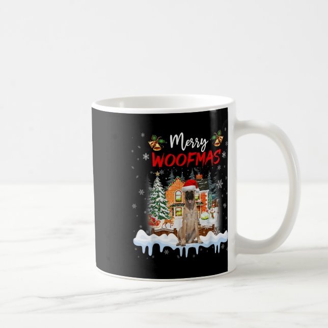 Merry Woofmas Belgischer Schäferhund Weihnachtsbau Kaffeetasse (Rechts)