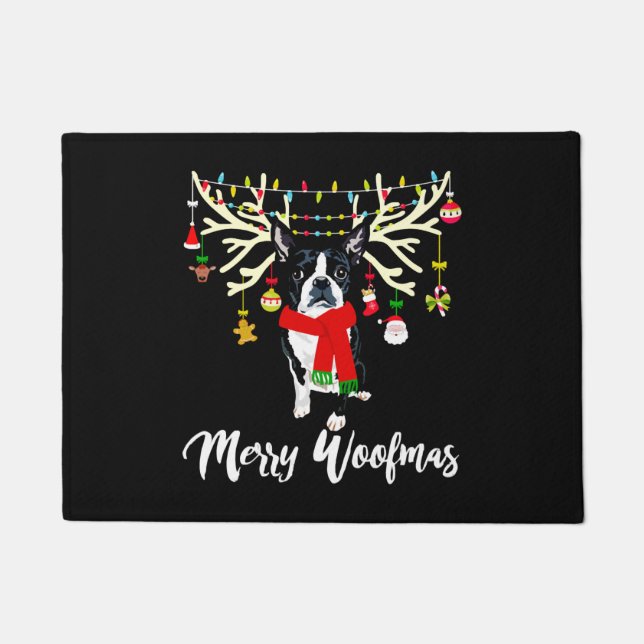 Merry Woofmas Boston Terrier Reindeer Christmas Do Fußmatte (Vorderseite)