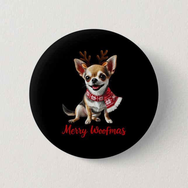 Merry Woofmas Chihuahua Dog Meme In Reindeer Antle Button (Vorderseite)