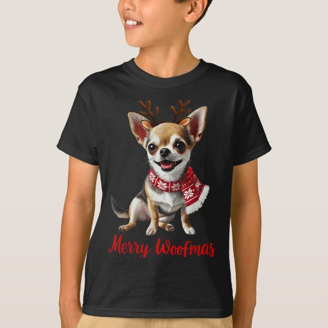 Merry Woofmas Chihuahua Dog Meme In Reindeer Antle T-Shirt (Vorderseite)