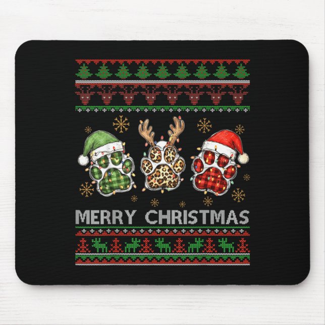 Merry Woofmas Christmas Dog Paws Leopard Ugly Swea Mousepad (Vorne)