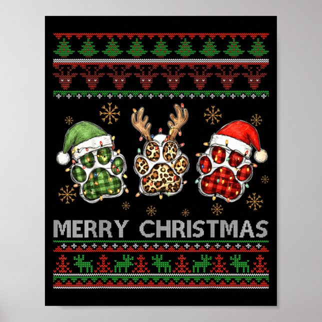 Merry Woofmas Christmas Dog Paws Leopard Ugly Swea Poster (Vorne)