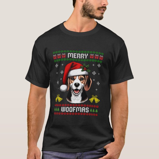 Merry Woofmas Christmas Dog Santa Hat Puppy X mas  T-Shirt (Vorderseite)