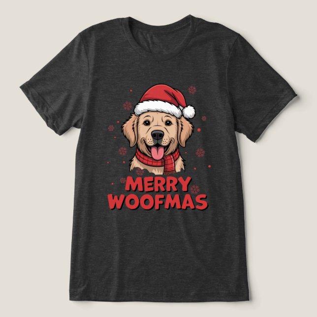 Merry Woofmas - Christmas with a Cute Santa Dog Tri-Blend Shirt (Design Vorderseite)