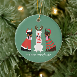 Merry Woofmas Dobermann Weihnachtshunde Keramik Ornament