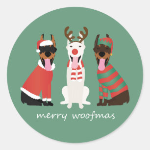 Merry Woofmas Dobermann Weihnachtshunde Runder Aufkleber