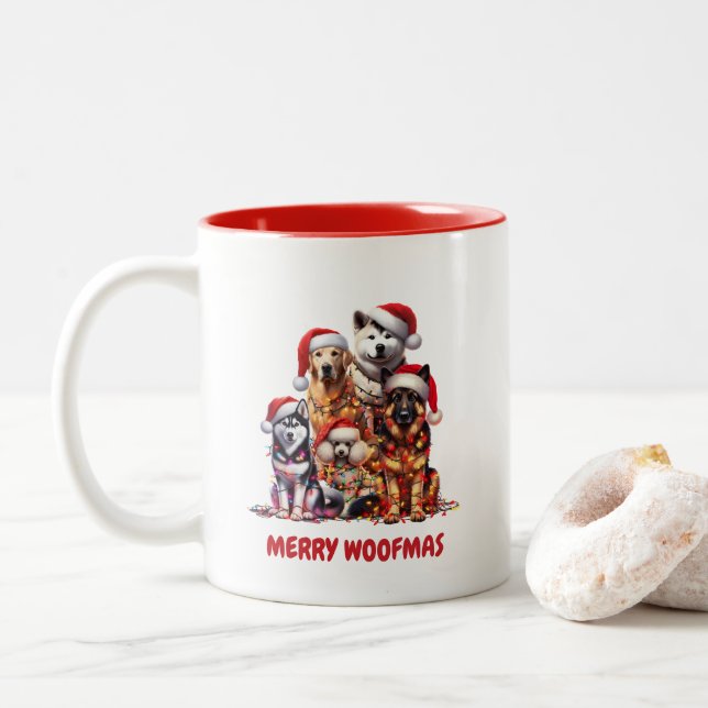 Merry Woofmas Dog Christmas Zweifarbige Tasse (Mit Donut)
