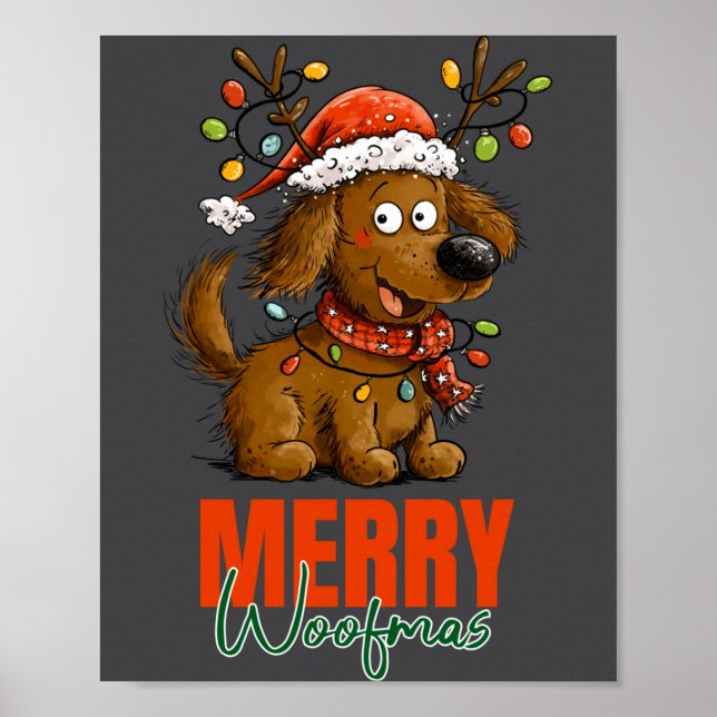 Merry Woofmas Dog Cute Christmas Lights Puppy Long Poster (Vorne)
