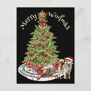 Merry Woofmas Dog Design - Akita Postkarte