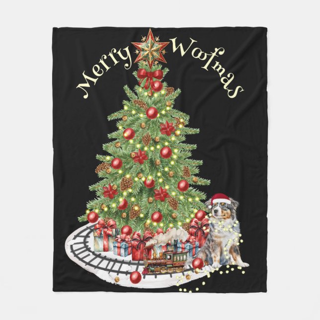 Merry Woofmas Dog Design - Australian Shepherd Fleecedecke (Vorderseite)