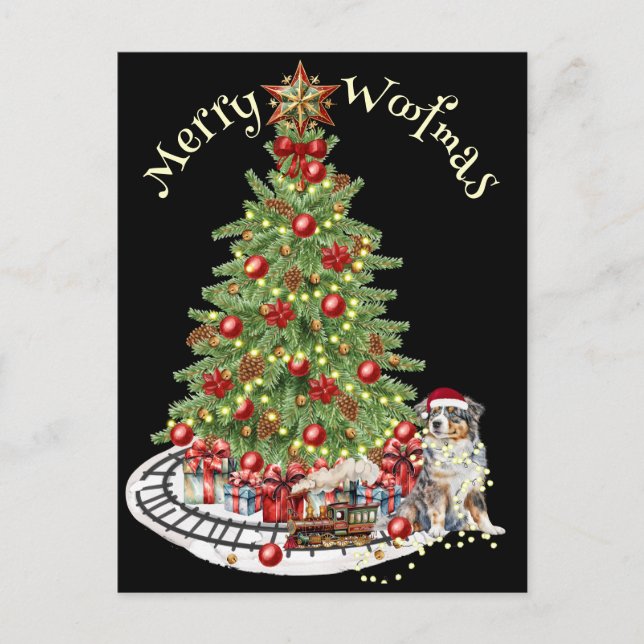 Merry Woofmas Dog Design - Australian Shepherd Postkarte (Vorderseite)