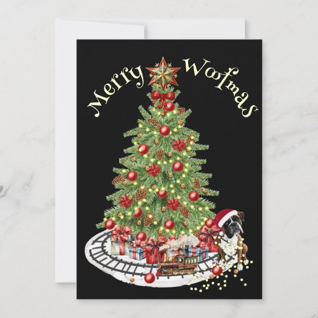 Merry Woofmas Dog Design - Boxer Feiertagskarte (Vorderseite)