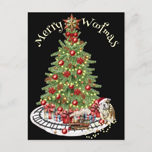 Merry Woofmas Dog Design - English Bulldog Postkarte (Vorderseite)