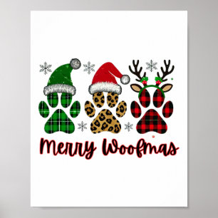 Merry Woofmas Dog Kariert Animal Paw Weihnachten d Poster