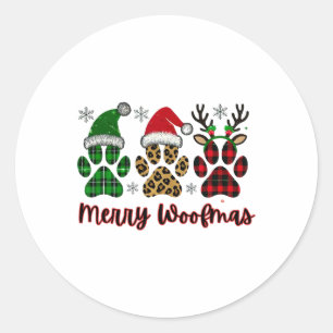 Merry Woofmas Dog Kariert Animal Paw Weihnachten d Runder Aufkleber