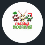 MERRY WOOFMAS Dog Paw Christmas Buffalo Runder Aufkleber<br><div class="desc">MERRY WOOFMAS Dog Paw Christmas Buffalo</div>