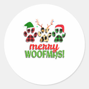 MERRY WOOFMAS Dog Paw Christmas Buffalo Runder Aufkleber