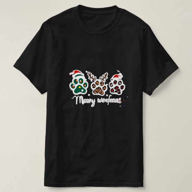Merry Woofmas Dog Paw Christmas Design  T-Shirt (Design vorne)