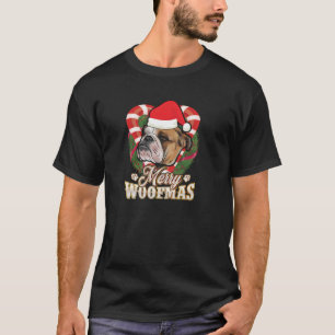 Merry Woofmas English Bulldog mit Santa Claus Hat T-Shirt