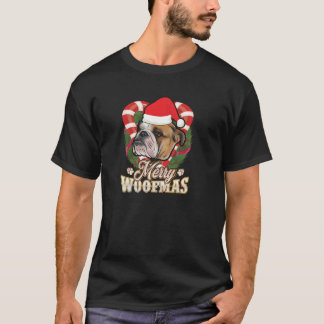 Merry Woofmas English Bulldog mit Santa Claus Hat T-Shirt