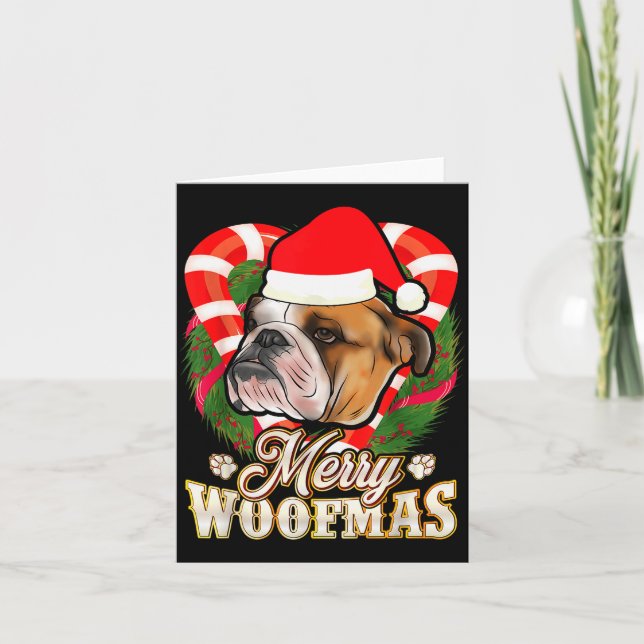 Merry Woofmas English Bulldog With Santa Claus Hat Karte (Vorderseite)