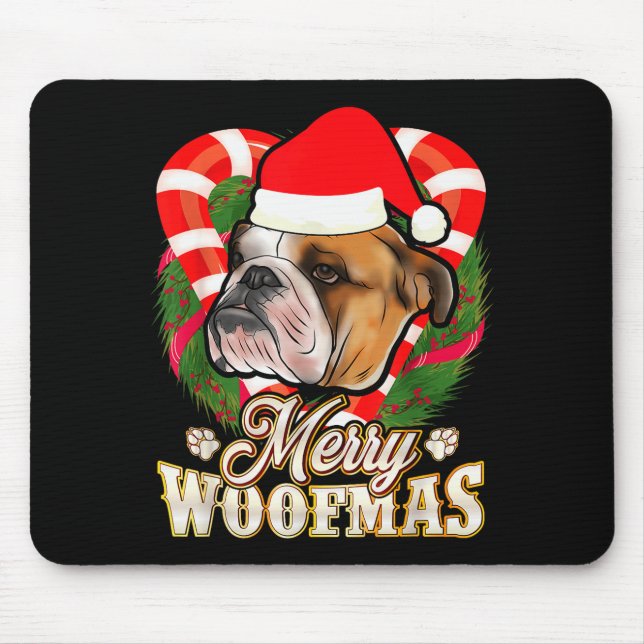 Merry Woofmas English Bulldog With Santa Claus Hat Mousepad (Vorne)