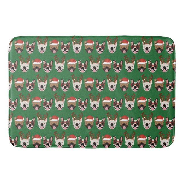 Merry Woofmas French Bulldogs Christmas Heads Badematte (Vorderseite)