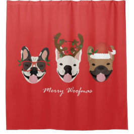 Merry Woofmas French Bulldogs Christmas Heads Duschvorhang