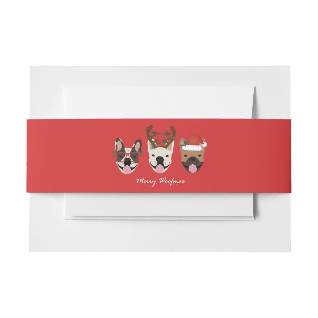 Merry Woofmas French Bulldogs Christmas Heads Einladungsbanderole (Vorderseite Beispiel)