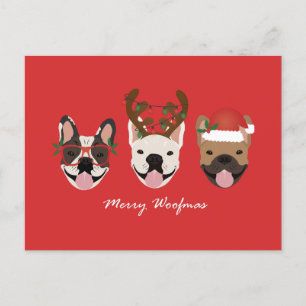 Merry Woofmas French Bulldogs Christmas Heads Feiertagspostkarte