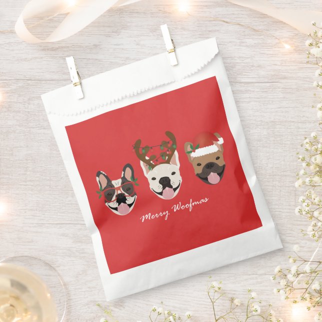 Merry Woofmas French Bulldogs Christmas Heads Geschenktütchen (Ausgeschnitten)